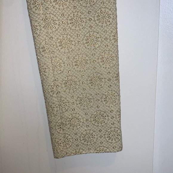 Celine Pants Gold Metallic Embossed High Rise Waist Straight Leg Trouser Size 6 - Picture 11 of 16